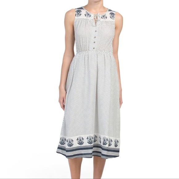 Lucky Brand Polka Dot MIDI Sleeveless Tunic Dress Navy & White Medium - Picture 1 of 11
